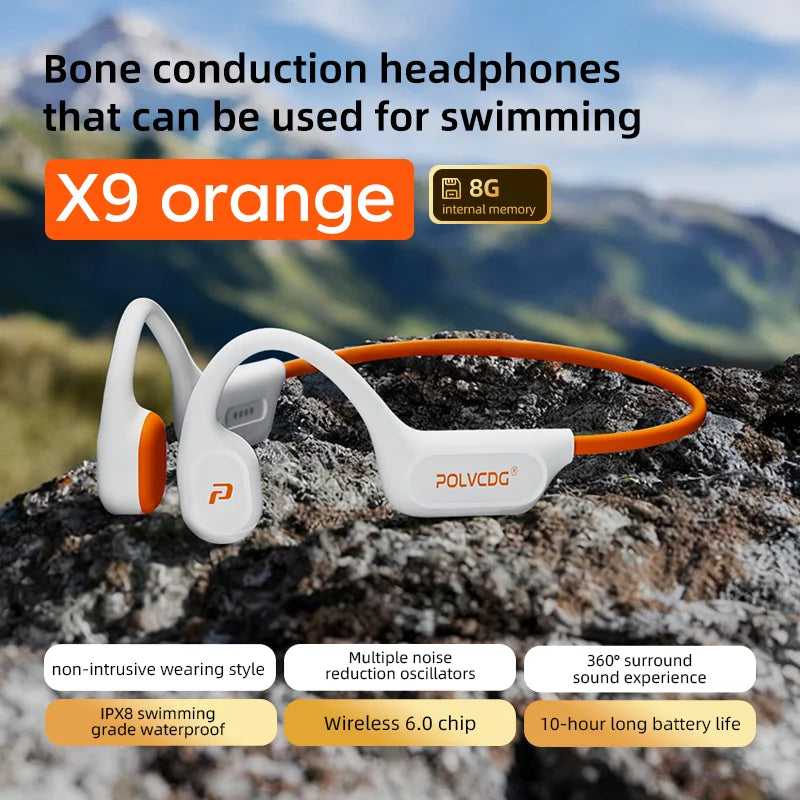 X9 Bone Conduction Earphones 32G IPX8 Waterproof Open Design for Swimming Running Cycling Hanging Earphones