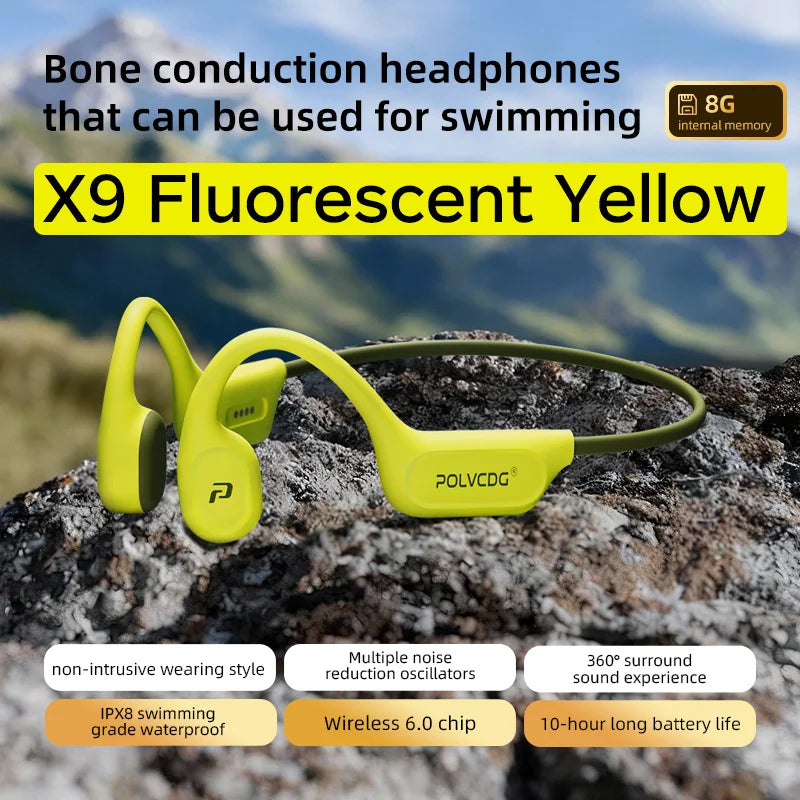 X9 Bone Conduction Earphones 32G IPX8 Waterproof Open Design for Swimming Running Cycling Hanging Earphones