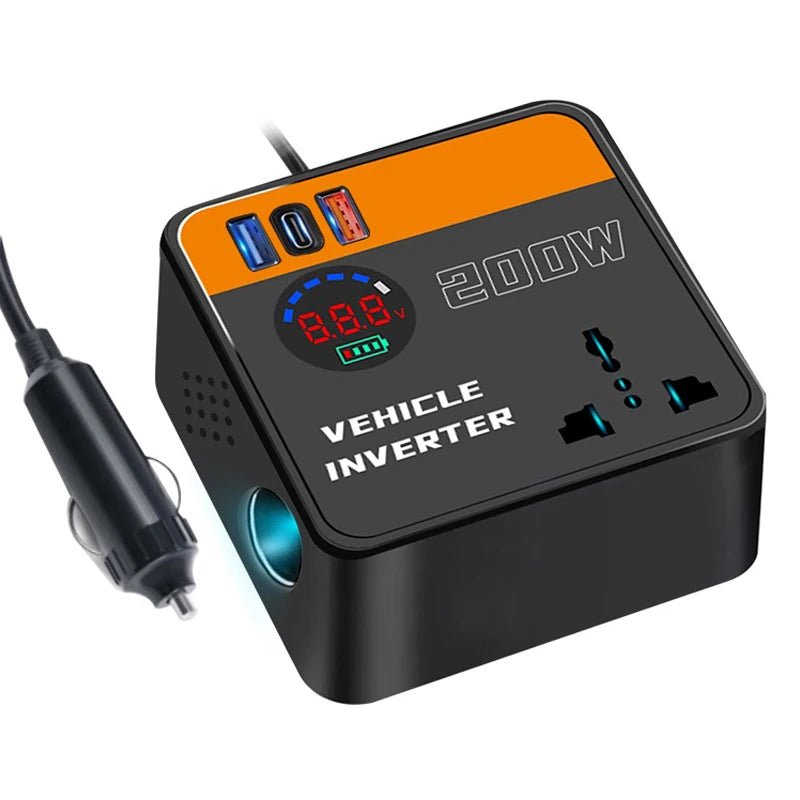 200W Car Inverter 12V 24V to 110V 220V Converter Fast Charging with Cigarette Lighter Plug Car Truck