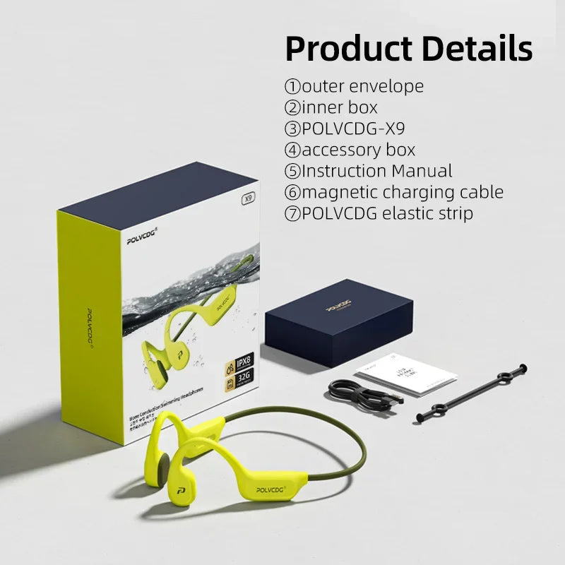 X9 Bone Conduction Earphones 32G IPX8 Waterproof Open Design for Swimming Running Cycling Hanging Earphones