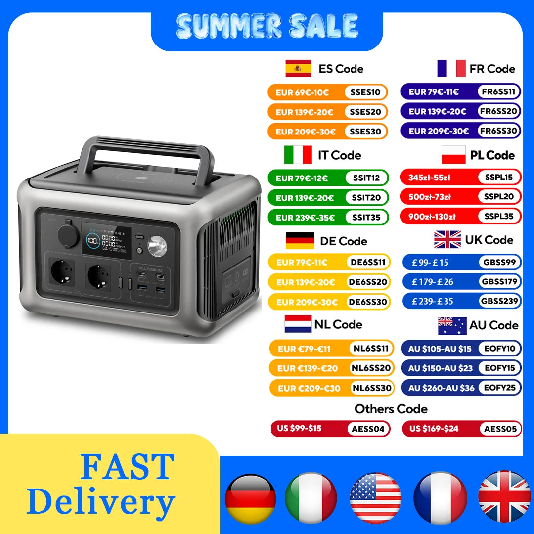 R600 Portable Power Station 600W 299Wh Lifepo4 Solar Generator with 2X600W (1200W Surge) AC Outlet for Camping RV Home