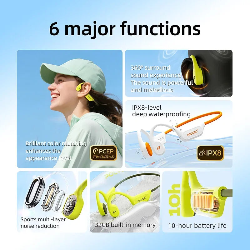 X9 Bone Conduction Earphones 32G IPX8 Waterproof Open Design for Swimming Running Cycling Hanging Earphones