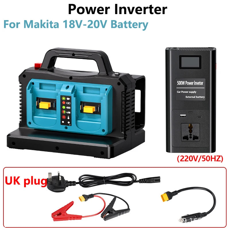 NEW Power Inverter for Makita/Bosch 18V Battery 500W Pure Sine Wave 2-Ports Car Charger Plug Inverter Adapter for Camping Travel