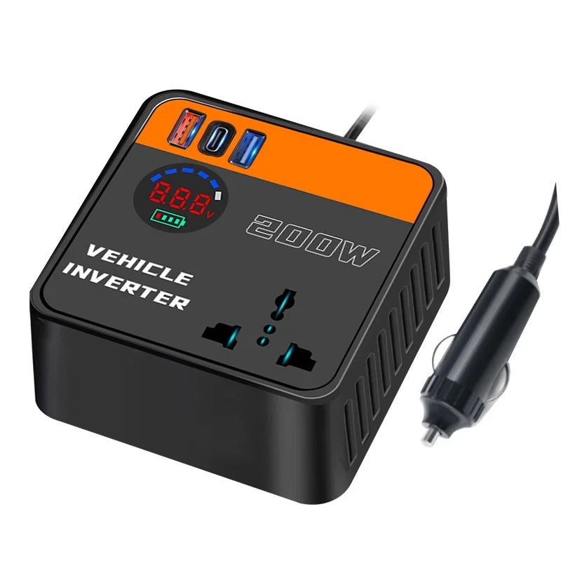 200W Car Inverter 12V 24V to 110V 220V Converter Fast Charging with Cigarette Lighter Plug Car Truck