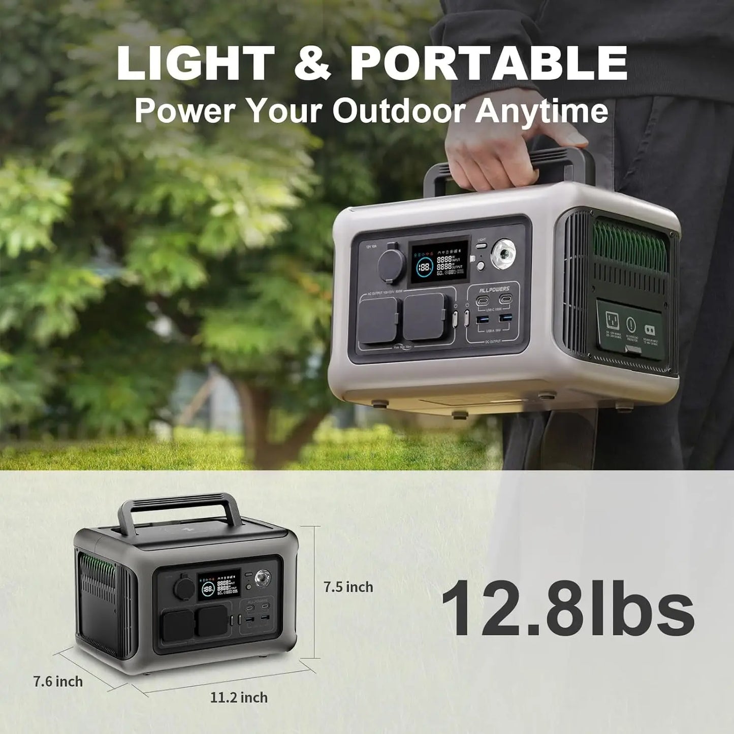 R600 Portable Power Station 600W 299Wh Lifepo4 Solar Generator with 2X600W (1200W Surge) AC Outlet for Camping RV Home