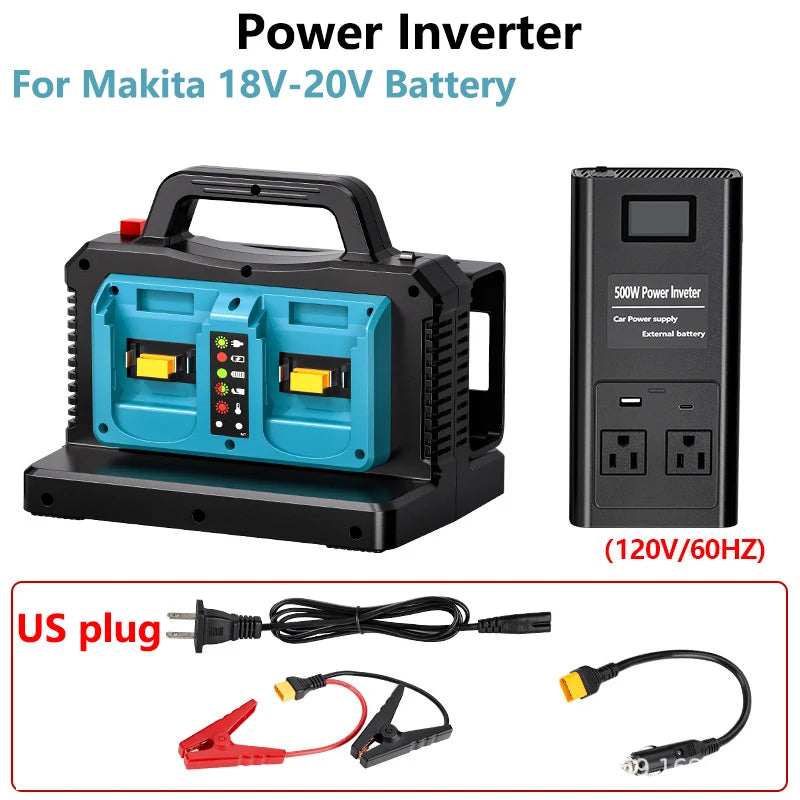 NEW Power Inverter for Makita/Bosch 18V Battery 500W Pure Sine Wave 2-Ports Car Charger Plug Inverter Adapter for Camping Travel